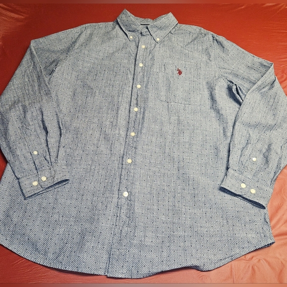 U.S. Polo Assn szXLT Blue Cotton Textured Denim Style Button Down E.U.C. - Picture 1 of 8